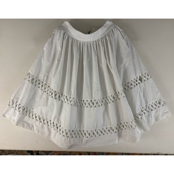 Alice + Olivia "Morina" White Cotton Full A-Line Skirt With Lattice Trim Sz 8 - Picture 2 of 7